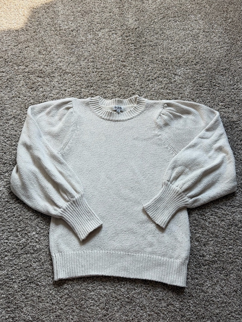 Cream Puff-Sleeve Knit Sweater